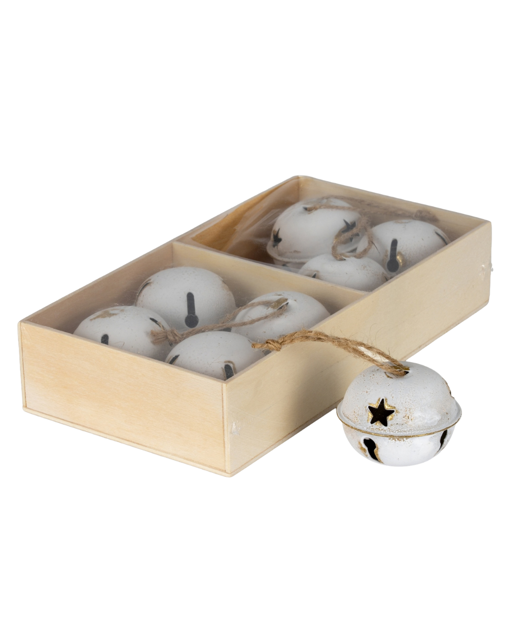 Eight Large Metal Nordic Bells in Wooden Box