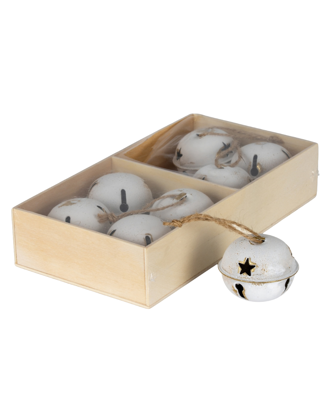 Eight Large Metal Nordic Bells in Wooden Box