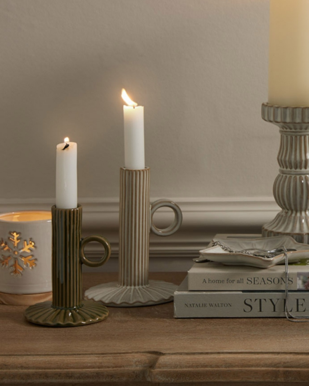 Ceramic Taper Candle Holder With Handle